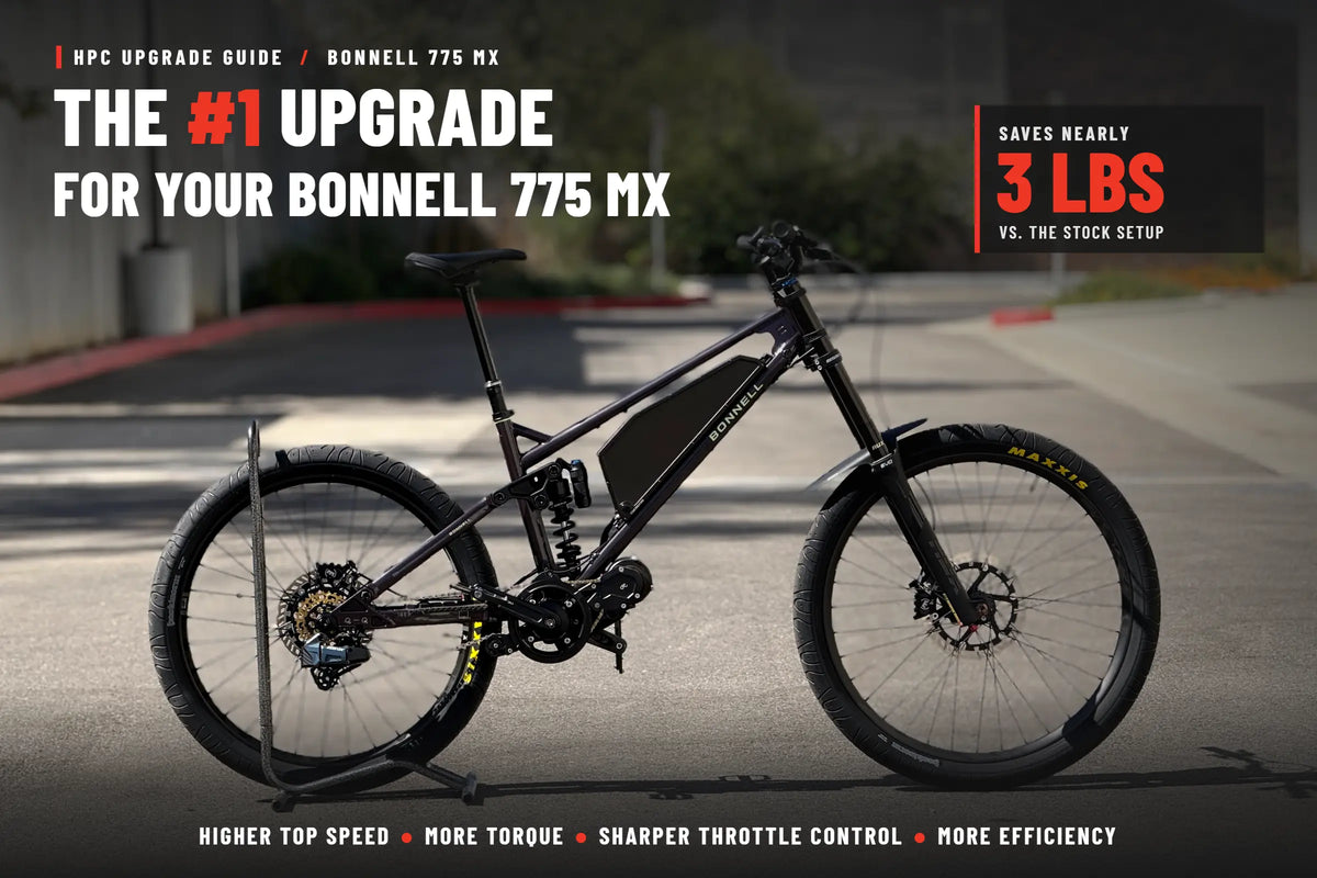 Bonnell 775 MX side profile with the HPC 5-speed electronic shifting upgrade kit. It saves nearly 3 lbs and adds more top speed, torque, throttle control and efficiency.